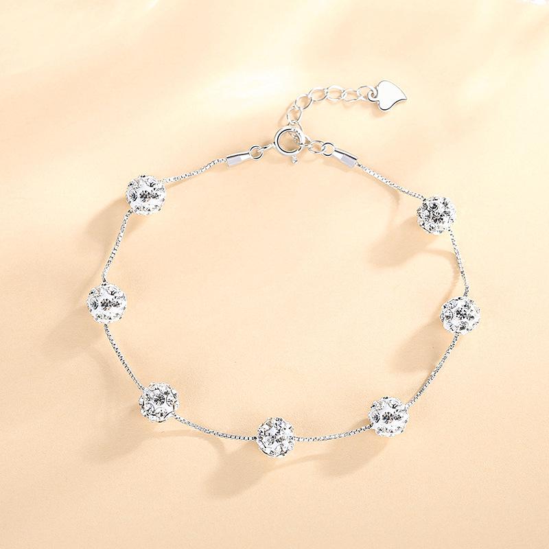 Korean Style S925 Sterling Silver Mother-of-Pearl & Zirconia Bead Bracelet for Women Sterling Silver