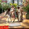 2D Flat Bohemian Style Acrylic Desktop Decoration, Maria, Joseph & Child on Donkey, Suitable for wall decoration, porch, room, villa, accents Home, Ha