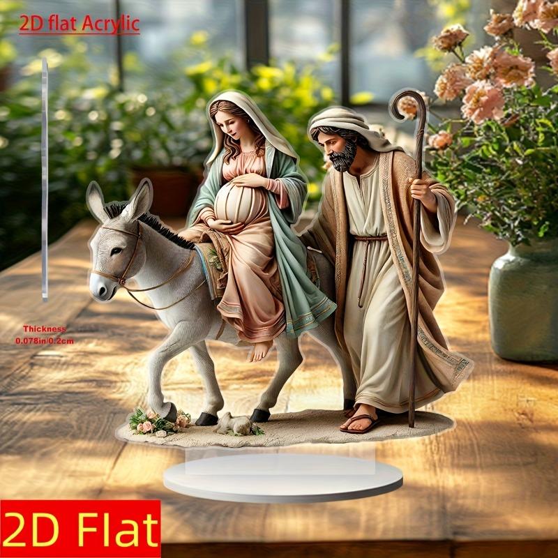 2D Flat Bohemian Style Acrylic Desktop Decoration, Maria, Joseph & Child on Donkey, Suitable for wall decoration, porch, room, villa, accents Home, Ha