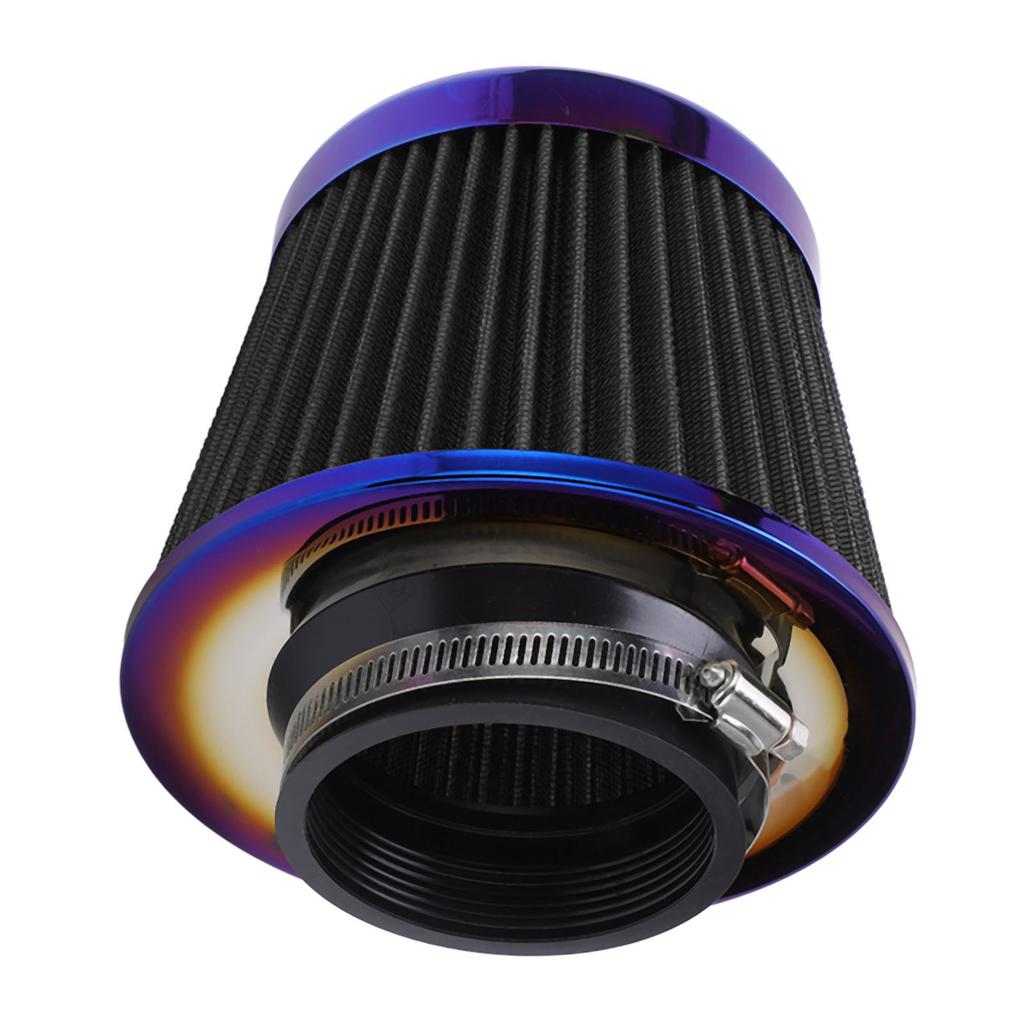 Car Intake Air Filter 3in 76mm High Performance Washable Reusable Cone Universal AccessoryBlack