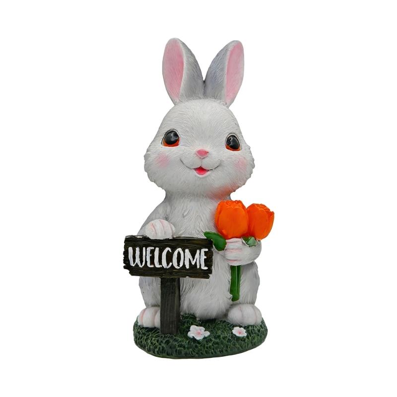 

Solar Rabbit Garden Statues Bunnies Figurines Outdoor Decors with LED Light for Patios,Yard Lawn Ornament Birthday Gift 1