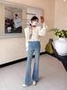 2026 High-Waisted Drawstring Bell Bottom Stretch Denim Jeans for Pregnant Women with Rhinestone Embellishments.
