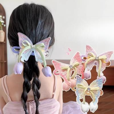 Large Butterfly Ribbon Hair Clip Princess Headwear Girl's Back Head Hair ClipDuckbill Clip Hair Accessory