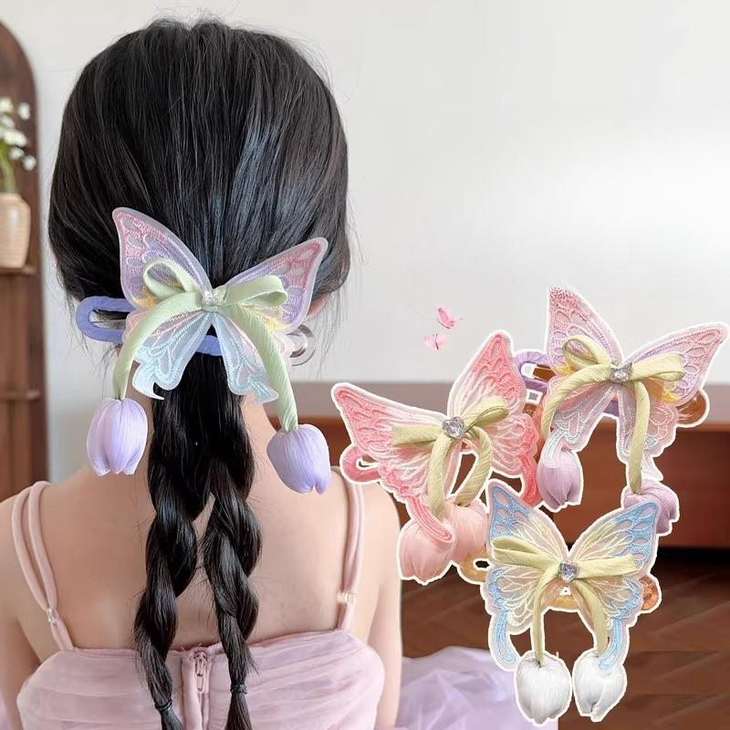 Clips de păr cu fundă mare fluture, accesoriu de păr prințesă pentru capul din spate al fetei, clips tip cioc de rață