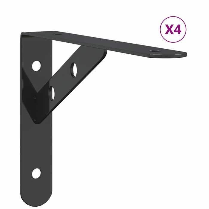 VidaXL Shelf Brackets 4 Pcs 20x2.5x14 Cm Black Stainless Steel, Wall Mount, Wall Shelf Support,, Support 30302