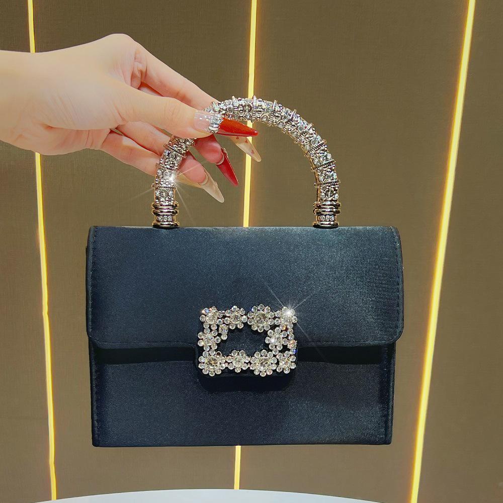 Elegant Rhinestone Women's Crossbody Bag - High-End Silk Luxury Handbag for Evening Parties