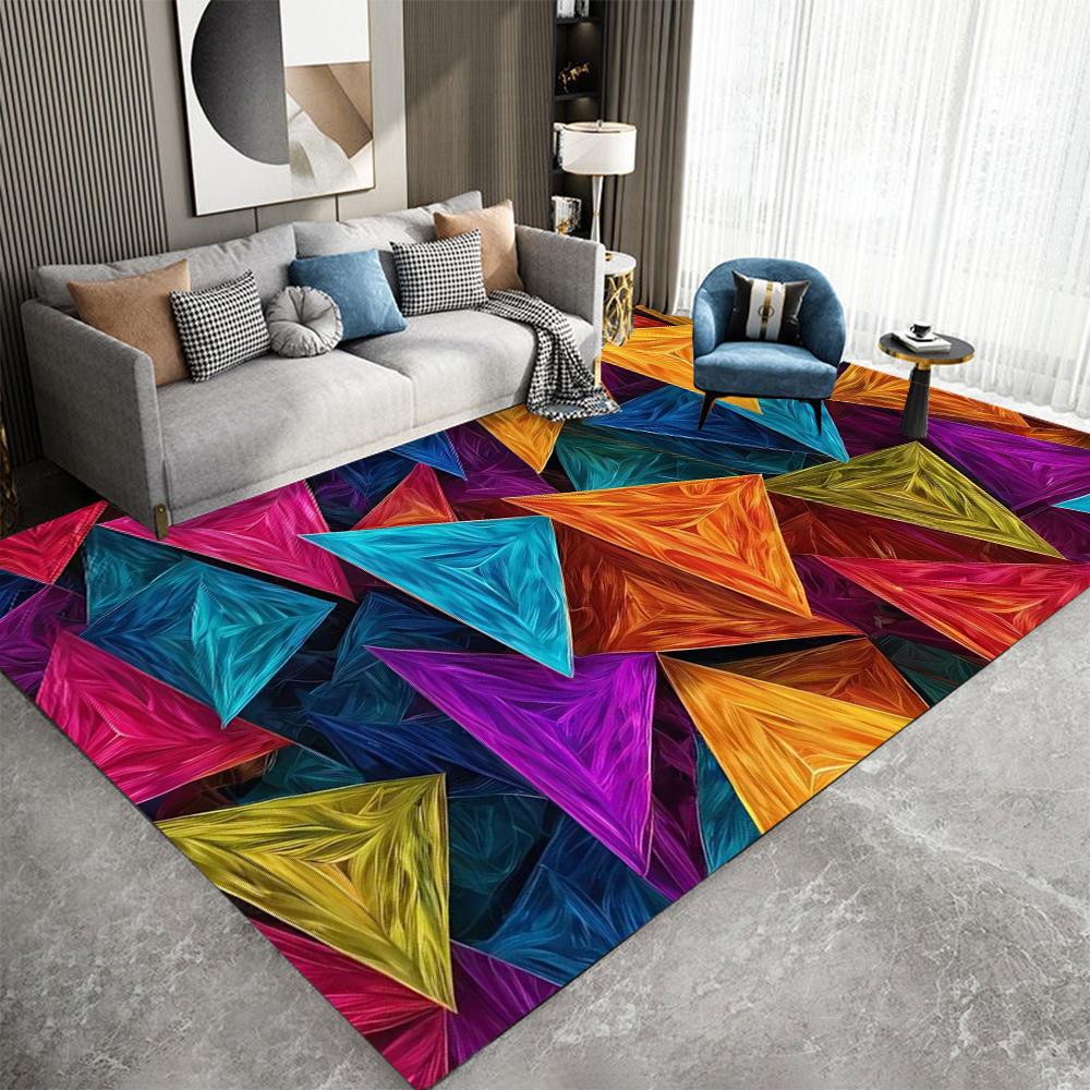 Modern Geometric Area Rug, Colorful Triangles Squares Patterns, Soft Non Slip Carpet for Living Room Bedroom Decor