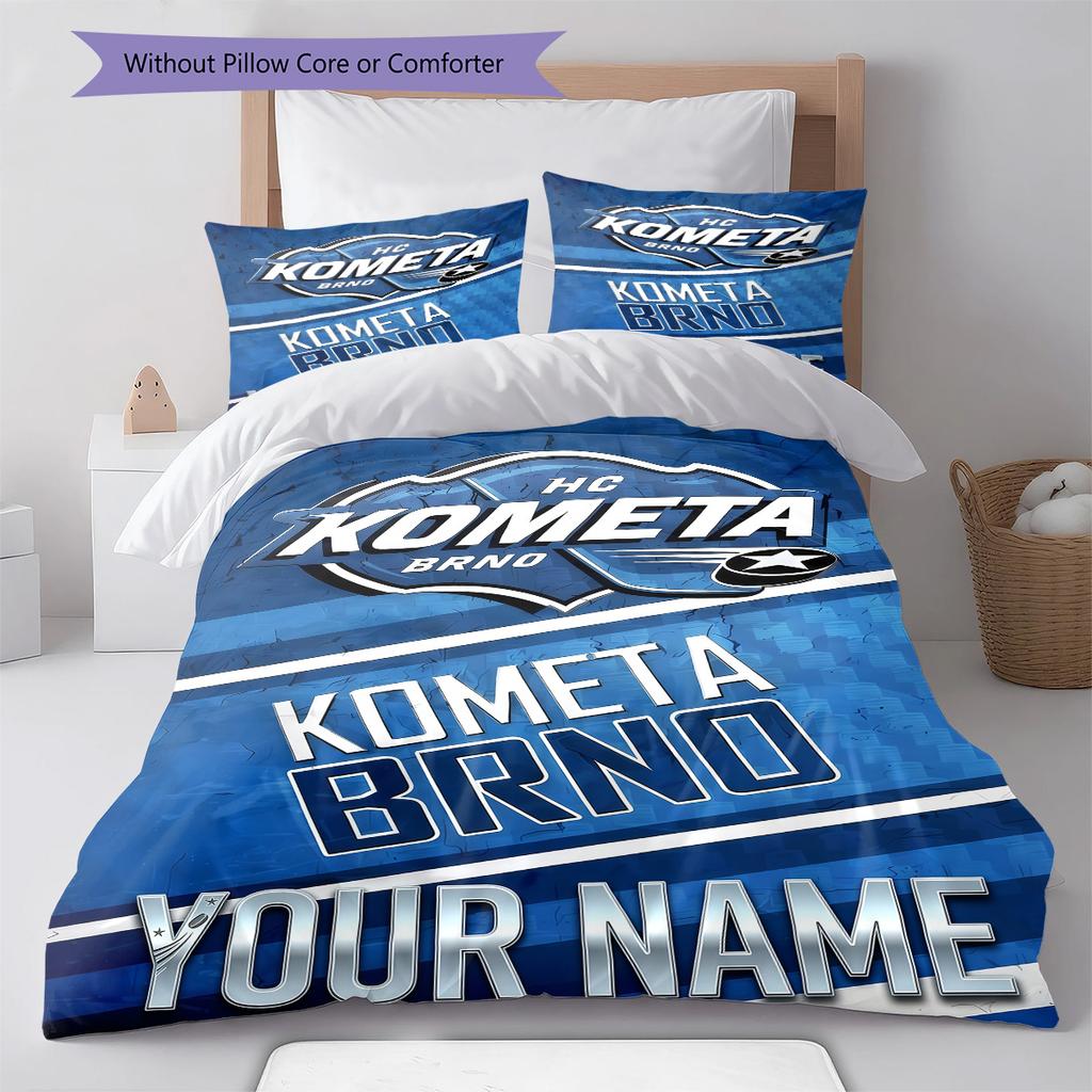 Personalizowana Pościel HC Kometa Brno, Zestaw Kołdra Poszewka na Kołdrę Poszewka na Poduszkę Domowy Prezent Urodzinowy(1 * poszwa na kołdrę + 2 * poszewki na poduszki, bez rdzenia) -HE67