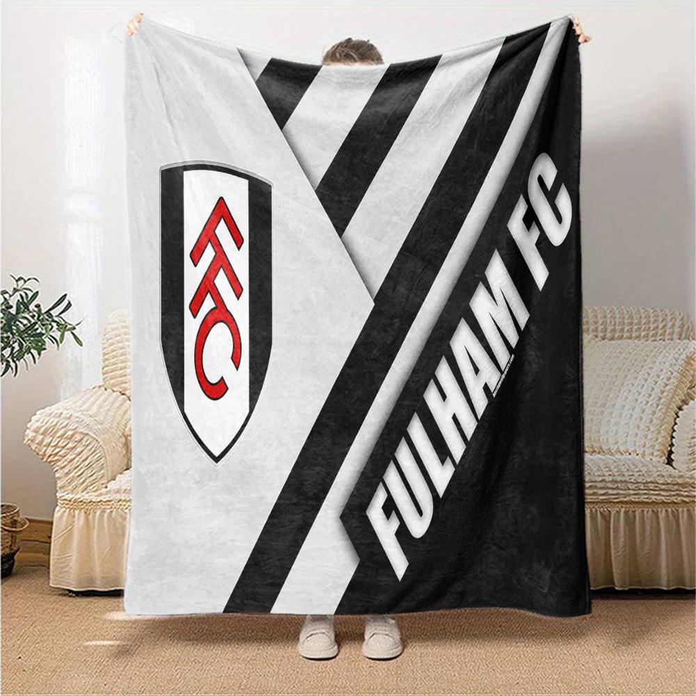 Fulham Football Crest Flannel Blanket, Soft Polyester, Modern Design, All-Season for Camping, Travel, Gifts for holidays or birthdays