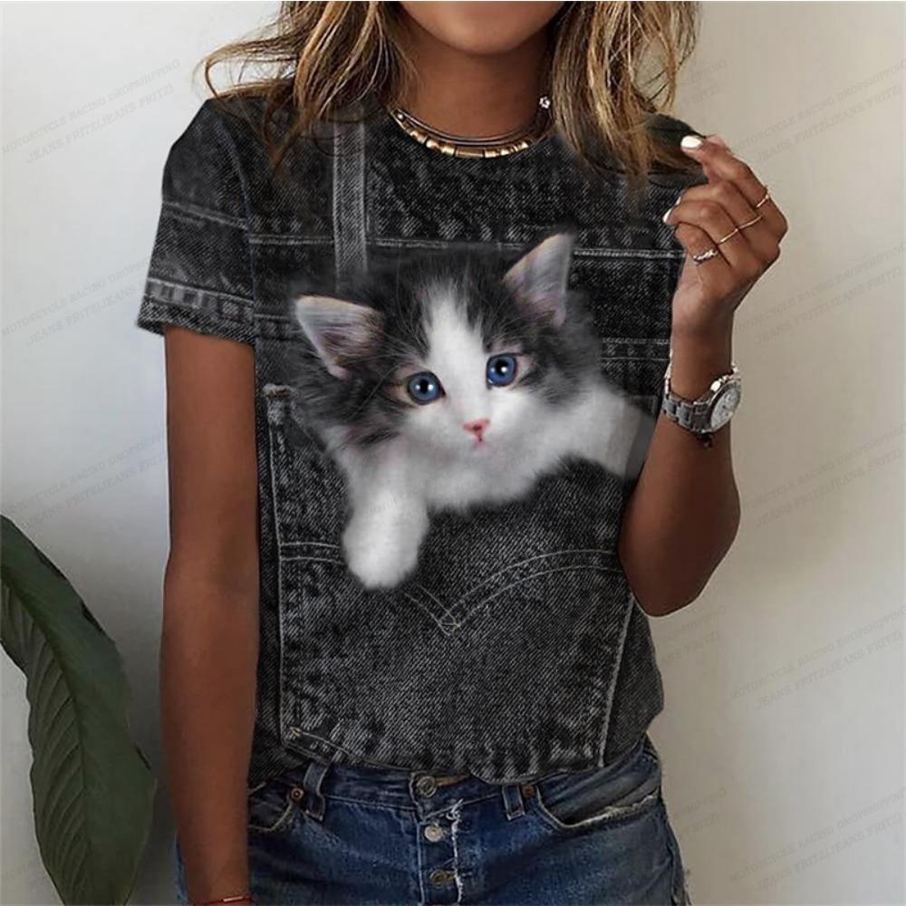 Cute Anime Cat 3d Print Women's T-shirts Funny Animal T Shirt Girls Streetwear Y2k Clothing Fashion Tops Woman