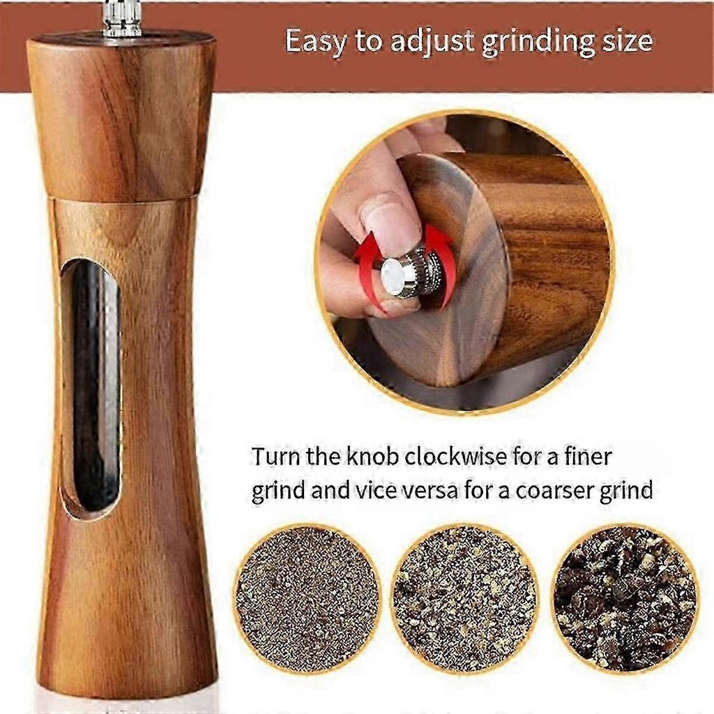 Pepper Mill Wood Salt and Pepper Mill Manual Salt Mill Spice Mill with Adjustable Ceramic Grinder f 25-26s