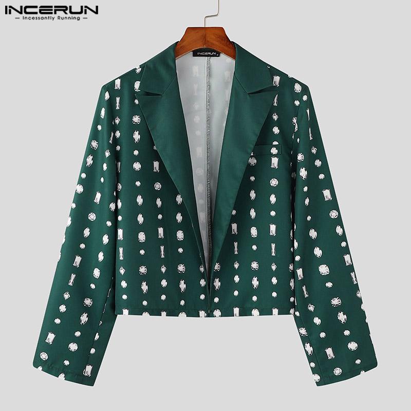 INCERUN Cardigane scurte cu mâneci lungi și imprimeu, cu față deschisă pentru bărbați