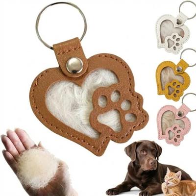 Mini Pet Hair Memorial Keychain PU Leather Cat Paw Keychain Pet Hair Storage Bag  Memorial Gift