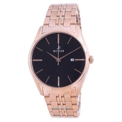 Black Dial Rose Gold Tone Stainless Steel Quartz 50210 PPN 603 Men's Watch