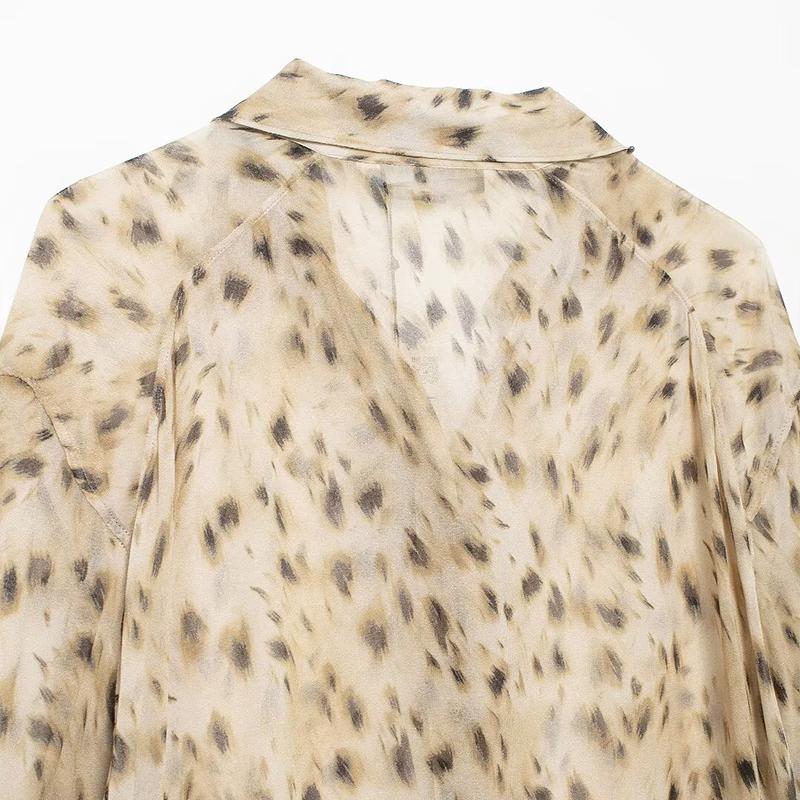 Women Fashion Printed Single Breasted Blouse Vintage Lapel Neck Long Sleeves Female Chic Lady Shirts