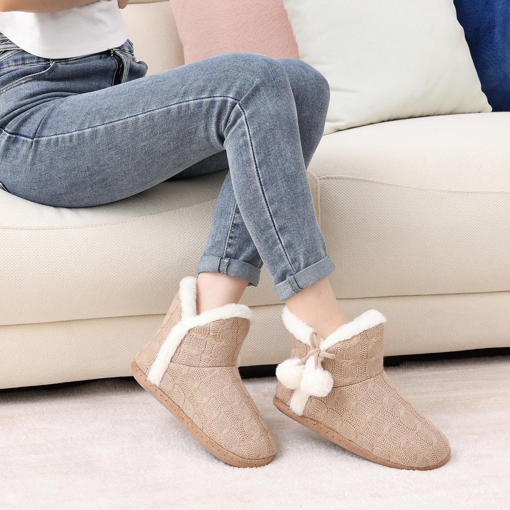 Módní Zimní Boty Smile Dámské Fuzzy Pletené Kotníkové Boty Pantofle Teplé Domácí Bavlněné Boty Venkovní Vnitřní Plyšová Podšívka Boty Pro Ženy