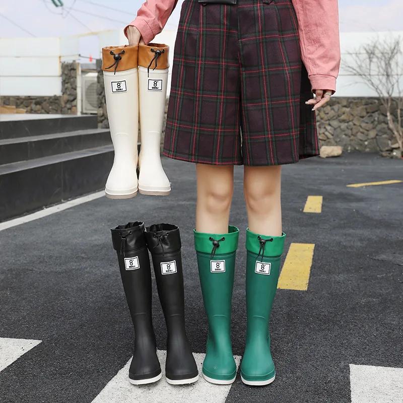 Fashion NEW Rain Boots For women Casual Shoes Outdoor Kitchen Water Proof Anti-slip Knee-high Simple Style Winter Plus Cotton Warm Plush