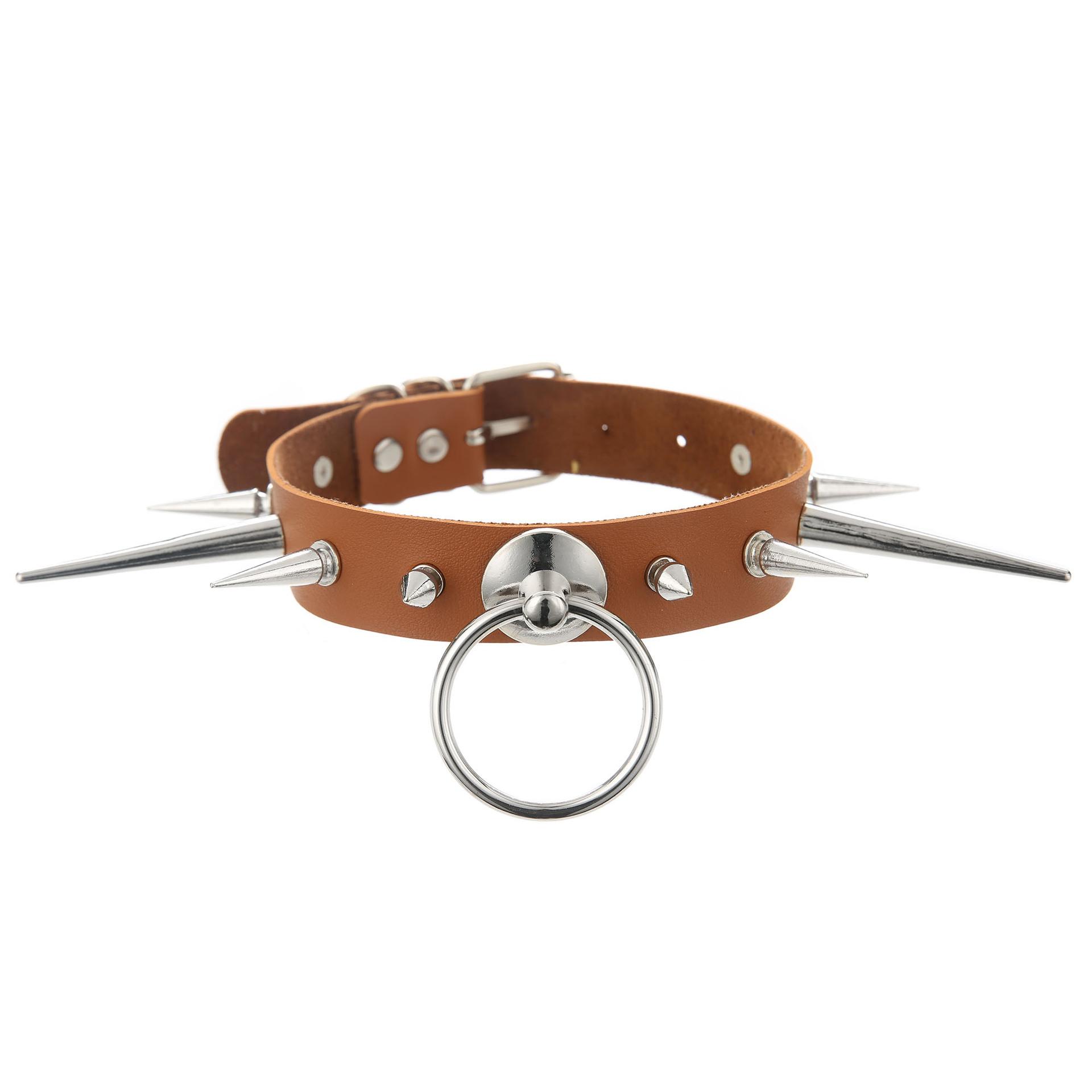 

Punk Long Spike Choker Faux Leather Collar For Women Men Cool Big Rivets Studded Chocker Goth Circle Pendant Necklace Accessorie