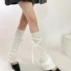 Women Harajuku Solid Color Flared Leg Warmers Lace Up Bandages Leg Sleeves Cover Footless Wide Leg Long Socks Streetwear