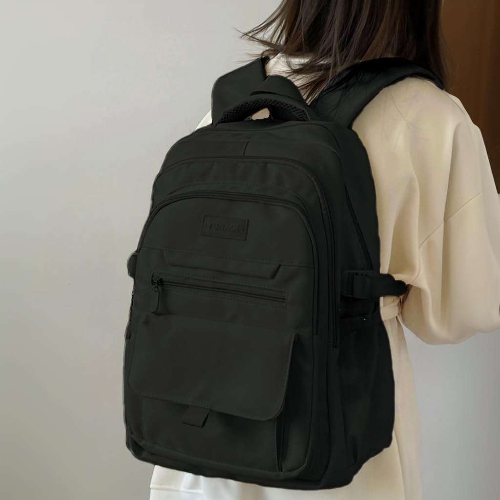 YUNAGI Leichter Rucksack für Damen, ca. 550 g, Großes Fassungsvermögen, 11 Taschen, Wasserabweisendes Nylon, A4-Format, Schlichtes Design, Perfekt für