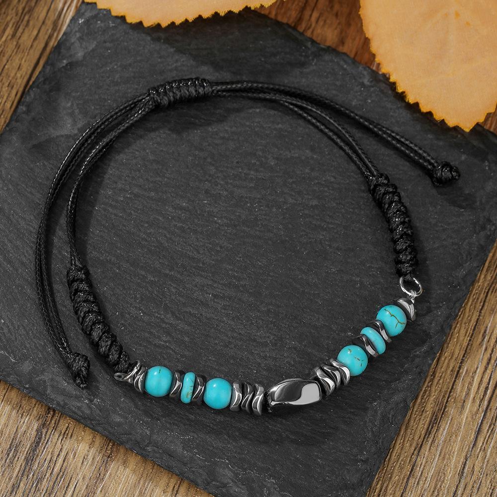Trendy Turquoise Beaded Men's Bracelet with Black Onyx and Alloy