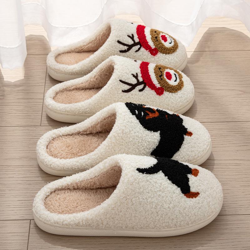 Embroidered Cartoon Cotton Slippers Winter Cute Plush Warm Floor Mop Indoor Home Household Wool Slippers Winter