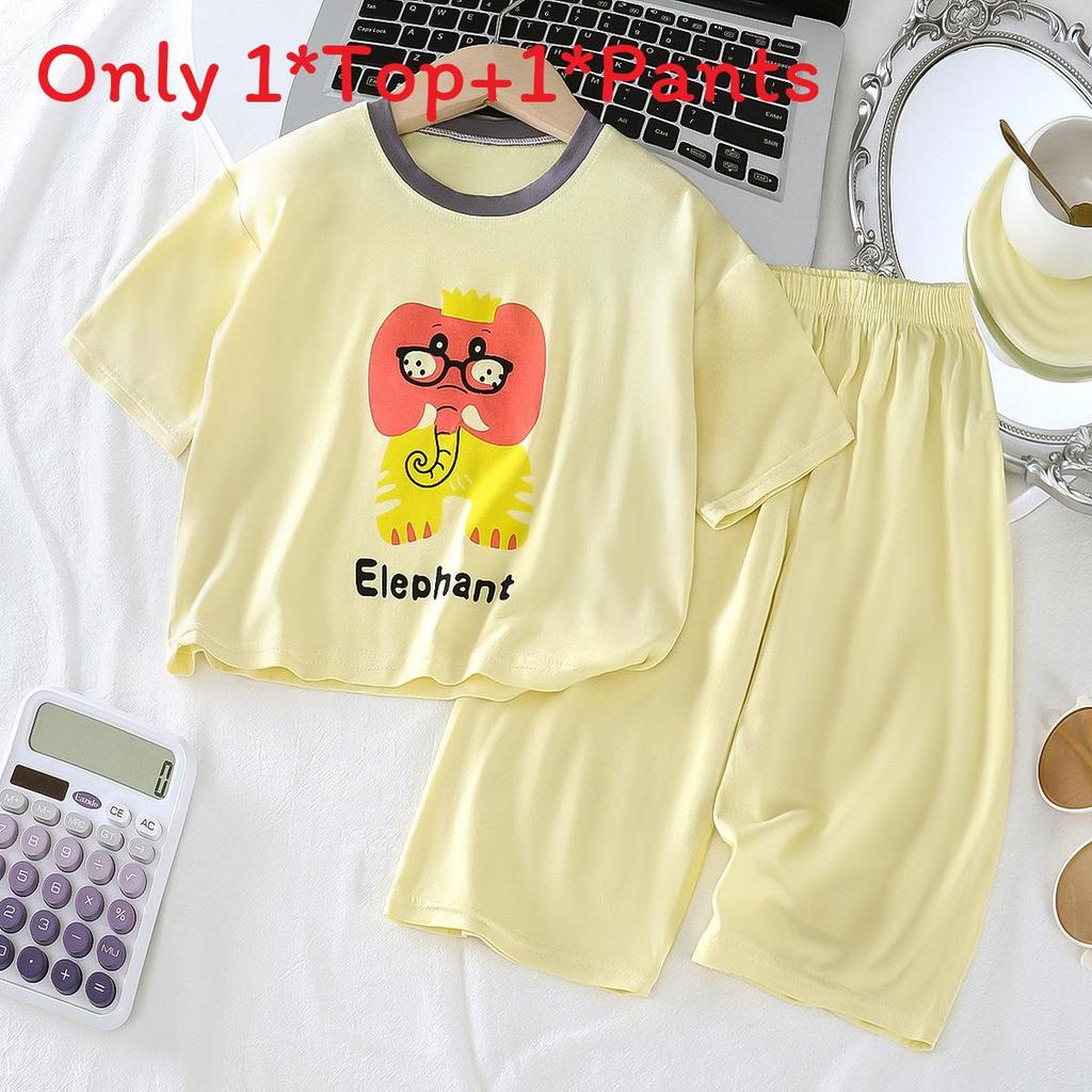 Moeller Kids Pajama Set With Short Sleeve Top And Long Pants For Summer Comfort