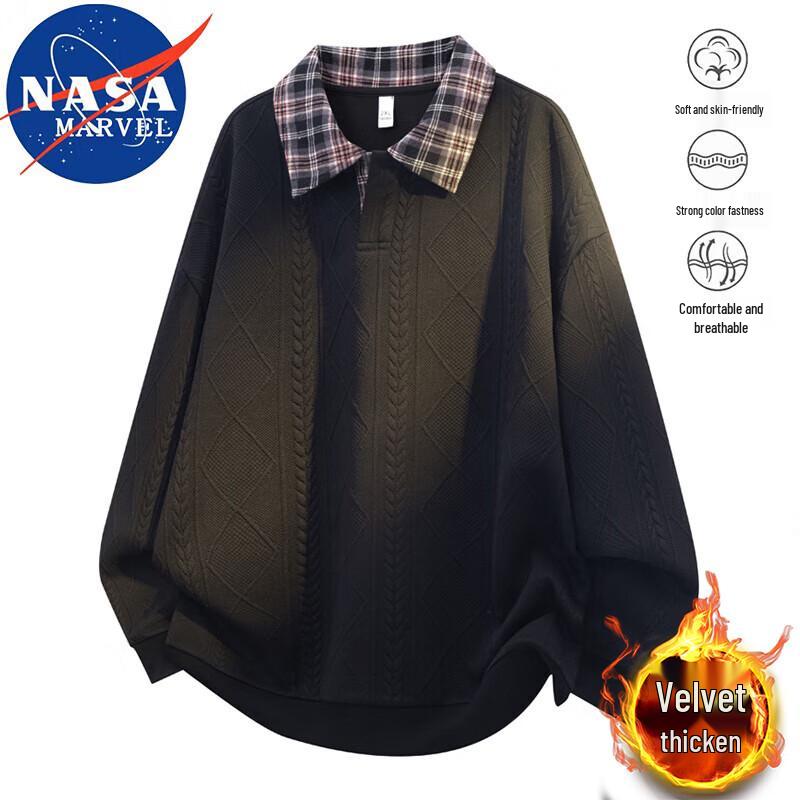 NASA MARVEL Men's Polo Collar Long Sleeve Top