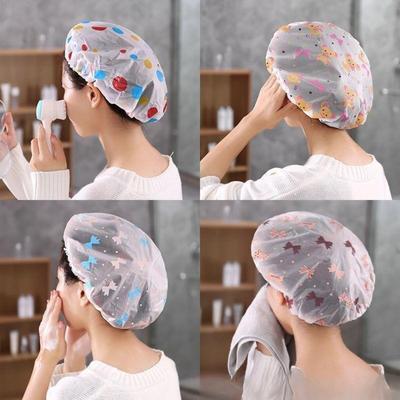 Printed Elastic PE Bath Cap for Women Chic Reusable Spa Salon Cover Kitchen Grease - Proof Headwear Essentials