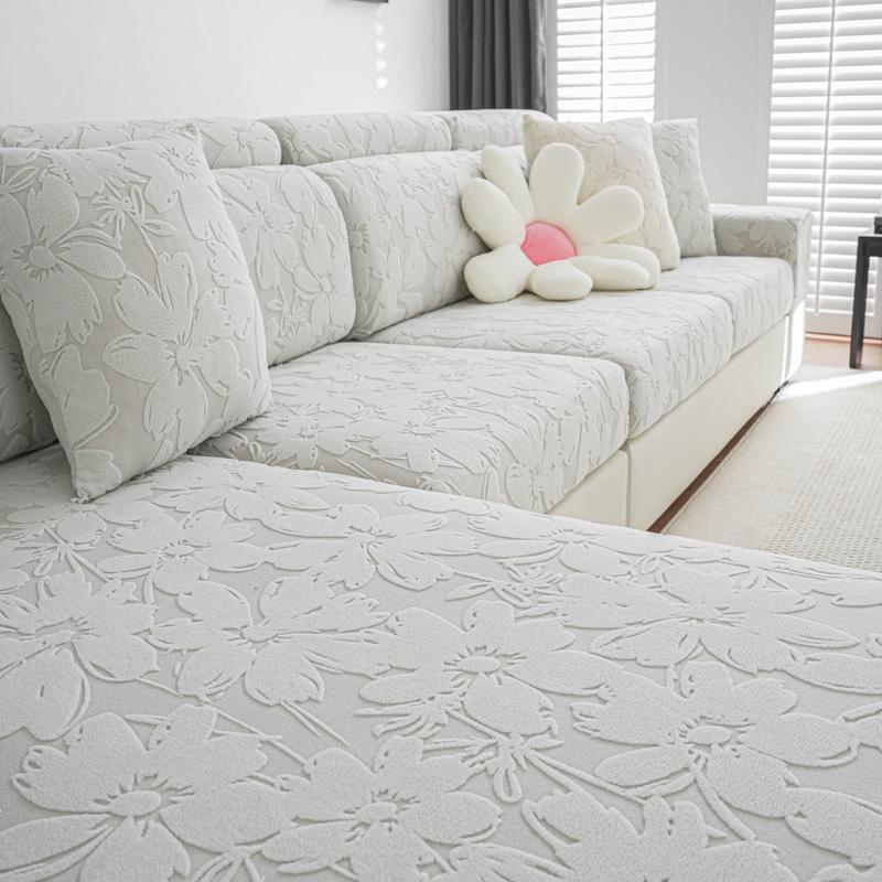 Copertura per Cuscino Divano in Pile Polare Jacquard Pianta Elasticizzato per Soggiorno Animali Domestici Bambini Protezione Mobili Lavabile Rimovibile