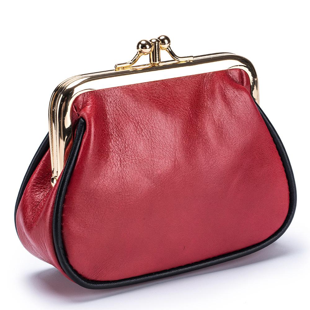 

Новый ретро двухслойный кошелек-клипса для мелочи, мини-сумка для хранения монет из кожи с масляной восковой пропиткой, женская модная золотая сумка бордовый