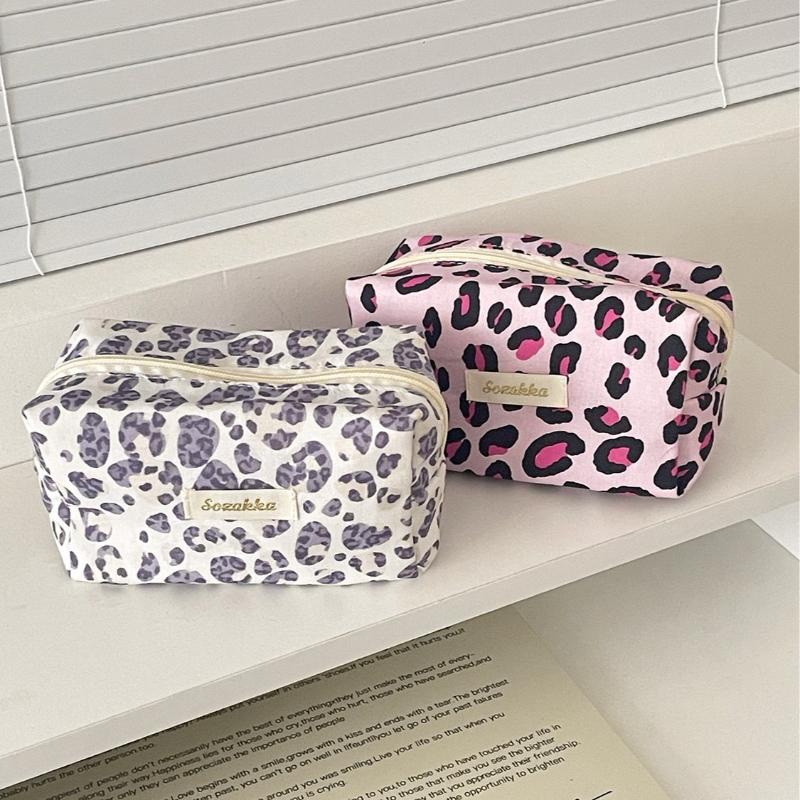 Leopard Print Cosmetic Bag Box Shaped Travel Organizer Women Makeup Pouch Storage Bags