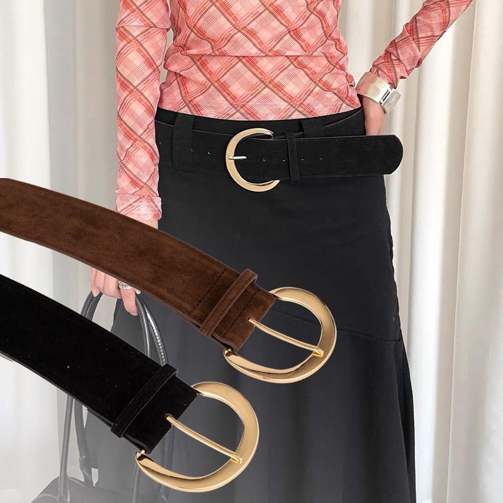 Fashion Luxury Design Suede Leather Wide Belt Casual Versatile Pin Buckle Waistband Trendy Business Waist Strap For Women