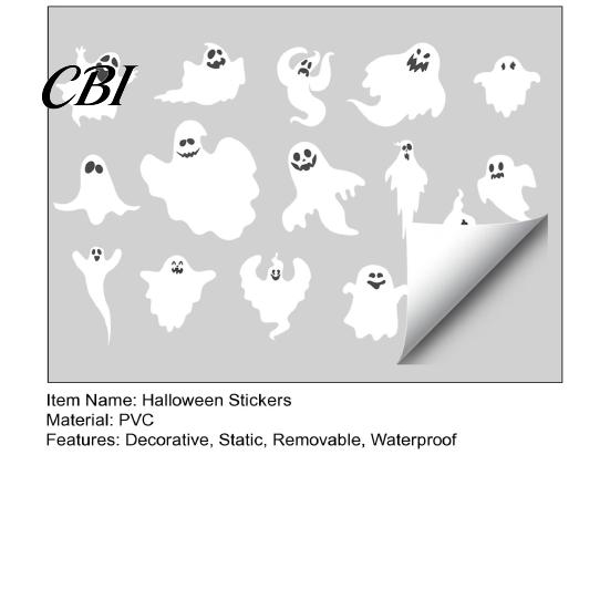Waterdichte PVC Stickers Halloween Spook Raamstickers, Statische Stickers, Glas Herfst Seizoensdecoratie Stickers, Spookachtig Huis voor Binnen Buiten Feest