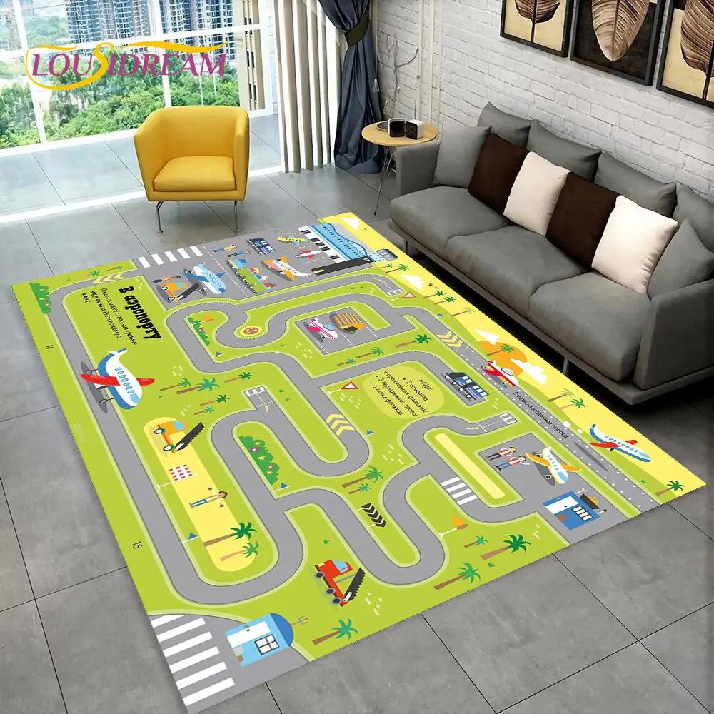 Child Playmat Highway Simulated City Traffic Playroom Area Rug,Carpet for Home Living Room Bedroom Sofa ,kids Non-slip Floor Mat