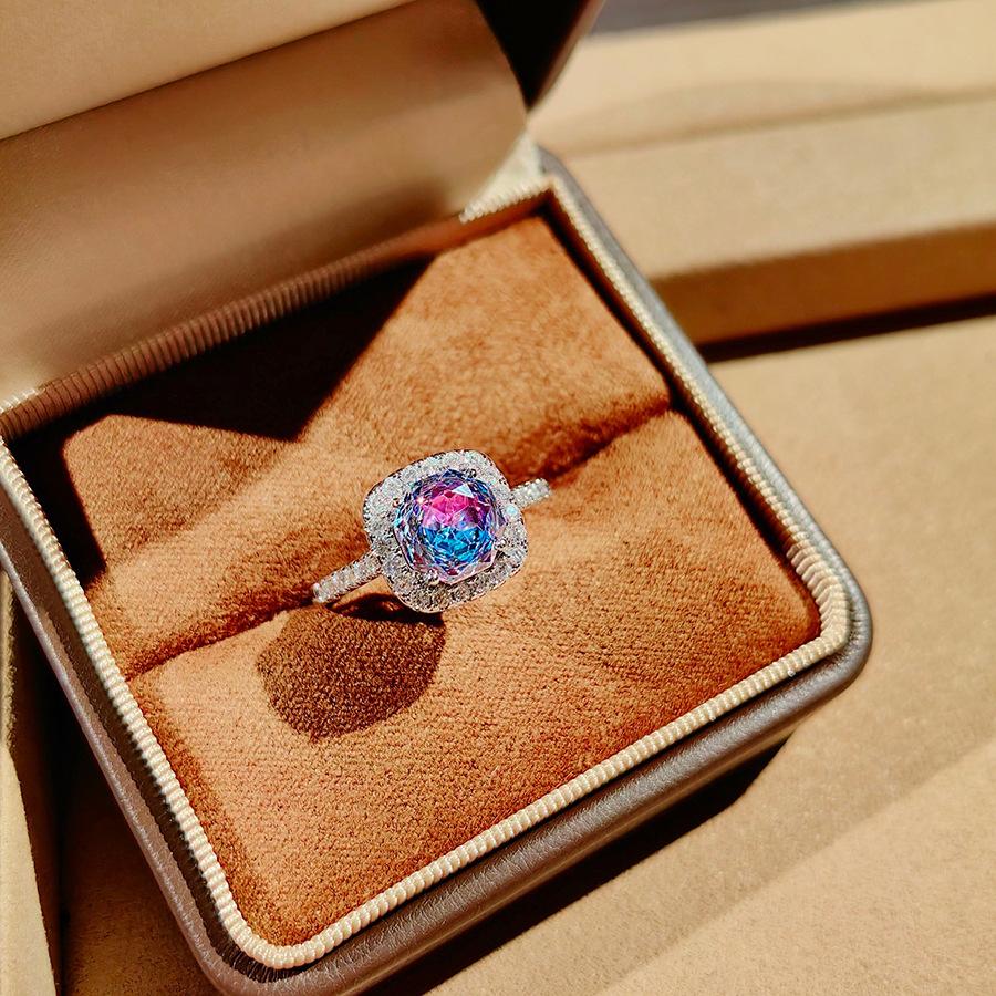 Fashion Square Bag Octagonal Rose Cut Pendant Necklace Colorful Diamond Ring Aquamarine Earrings Pink Diamond Treasure Suit Women