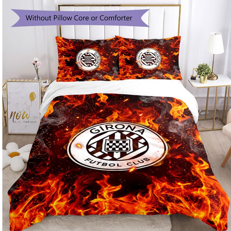 Girona FC Printed 3PCS Bedding Set Breathable Duvet Cover with Pillowcases Decorative Bed Linen for Bedroom Home