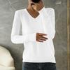Women's Fashion Loose Knit Sweater Bottom Shirt V-Neck Pullover Long Sleeve Solid Color Top