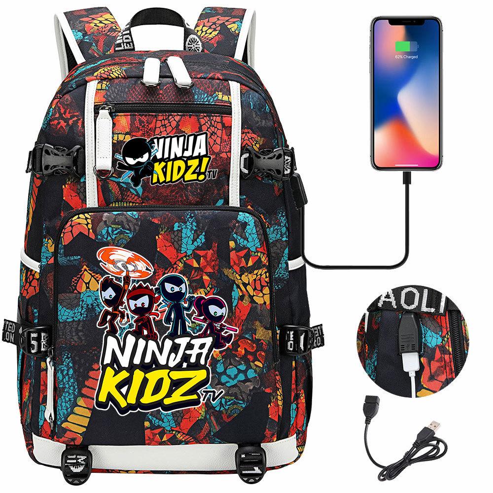 Print Kids Backpack with USB Charging Port, Teenagers School Bookbag, Lightweight Travel Daypack with Headphone Jack Anti-Theft Design