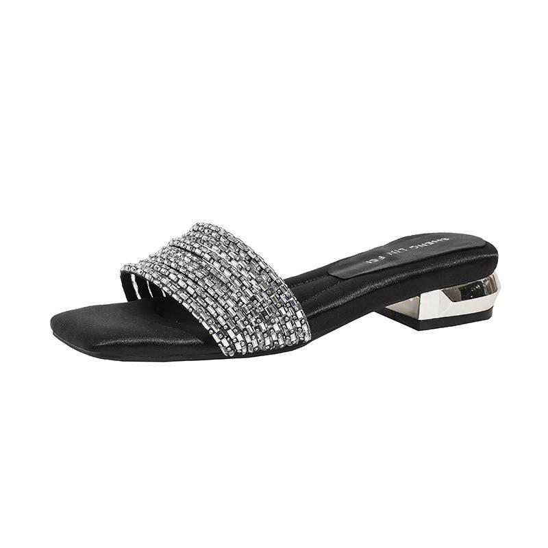 Slippers women's summer outer wear~ summer new fashion rhinestone thick heel cool slippers tide