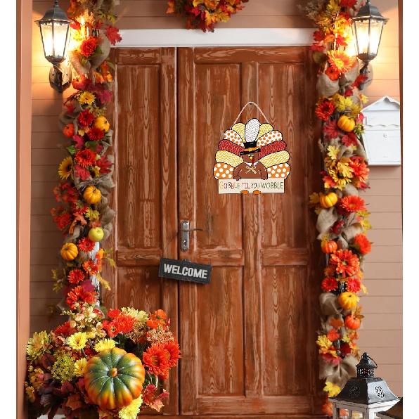 CYNOSA Thanksgiving Wreath for Front Door Turkey Door Hanger Gobble Sign Thanksgiving Turkey Outside Door Decorations