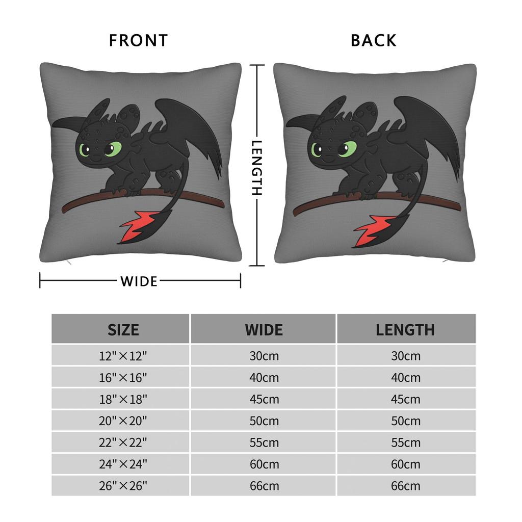 Federa per Cuscino Decorativa in Poliestere Toothless Night Fury Chibi HTTYD Copricuscini Personalizzati