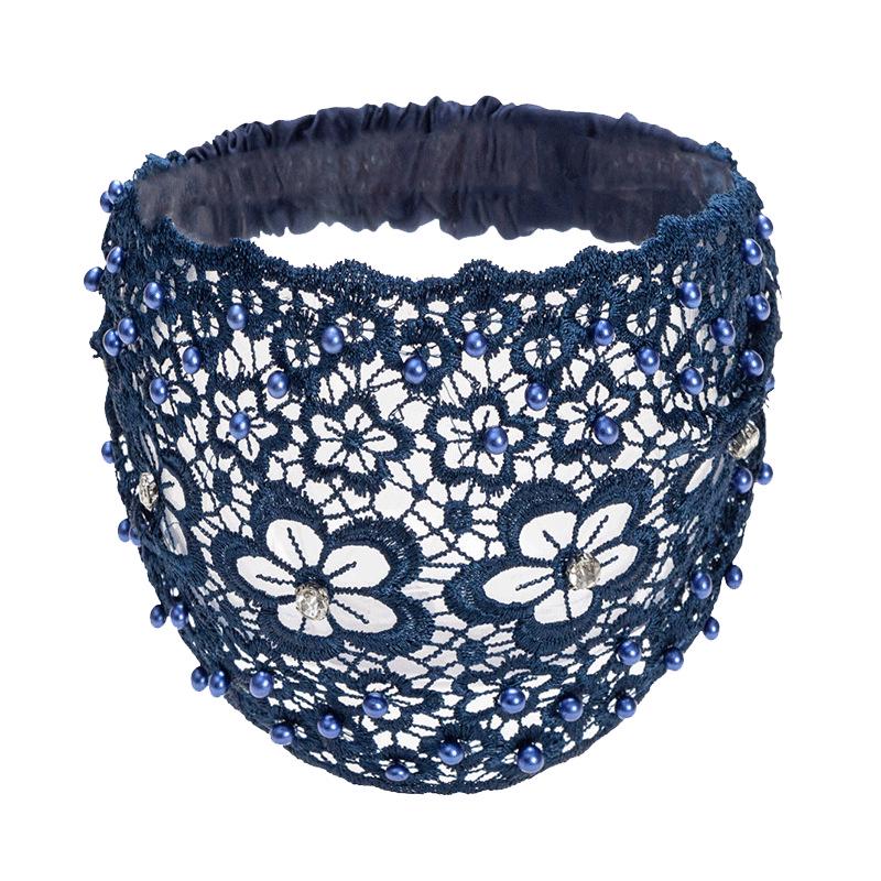 Beaded Headband: Women's Hollow Breathable Lace Wide-Brim Headscarf & Forehead Protector Hair Tie.