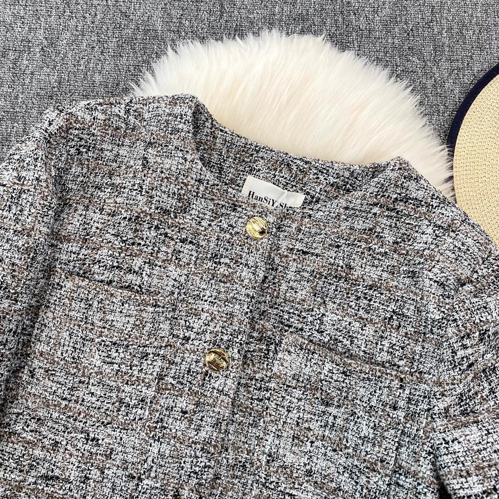Autumn Winter Women Elegant Little Fragrant Wind Full Sleeve Single Breasted Tweed Short Jacket Coat With Pocket