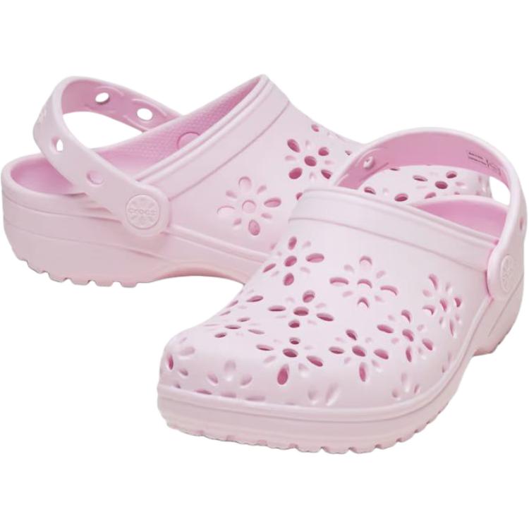 Crocs Classic Clog Floral Cutout Comfortable Breathable Lightweight Shock Absorption Low Top Sandals Kids sandals Pink 210943-6ZW