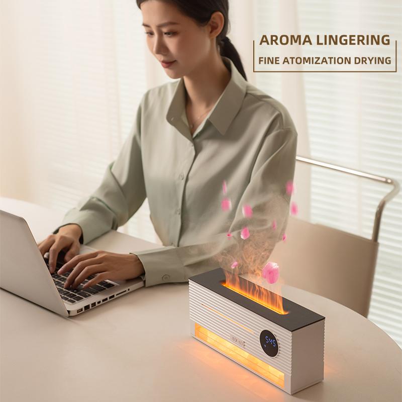 ROCK Air Humidifier Aromatherapy MAGHINE Flame Volcano Light TimerFlame Ultrasonic Essential Oil Diffuse For Bedroom Home Yoga