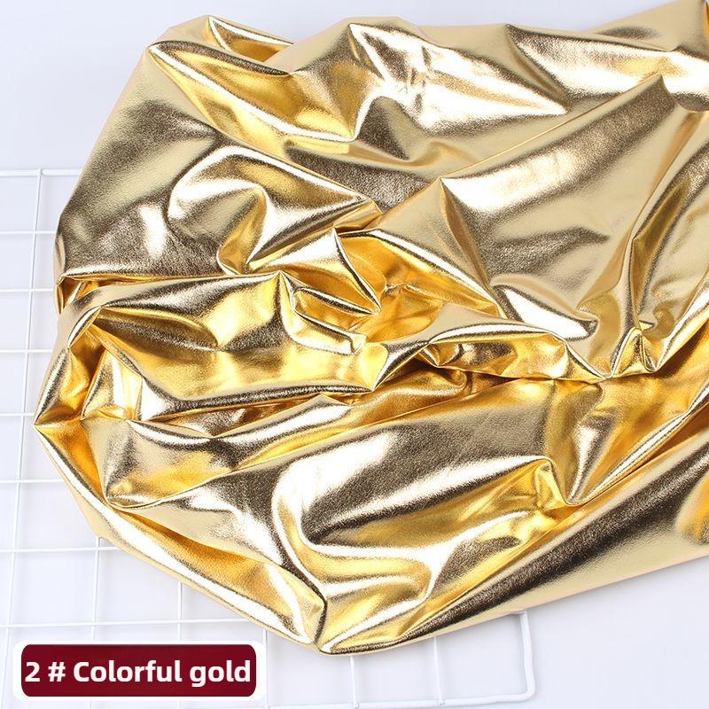 Elastic Golden Reflective Fabric By The Meter for Stage Clothes Hats Decoration Sewing Plain Bronzing Cloth Smooth Skin-friendly