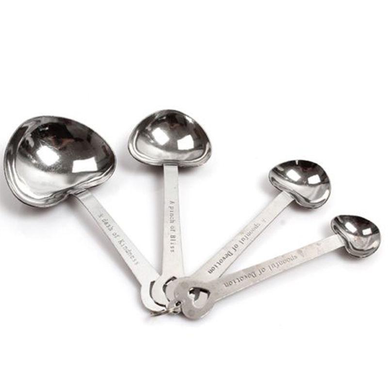 2025 One Set of Four Blue Box Measuring Spoon Stainless Steel Heart-shaped Measuring Spoon Love Heart Measuring Spoon Gift Set