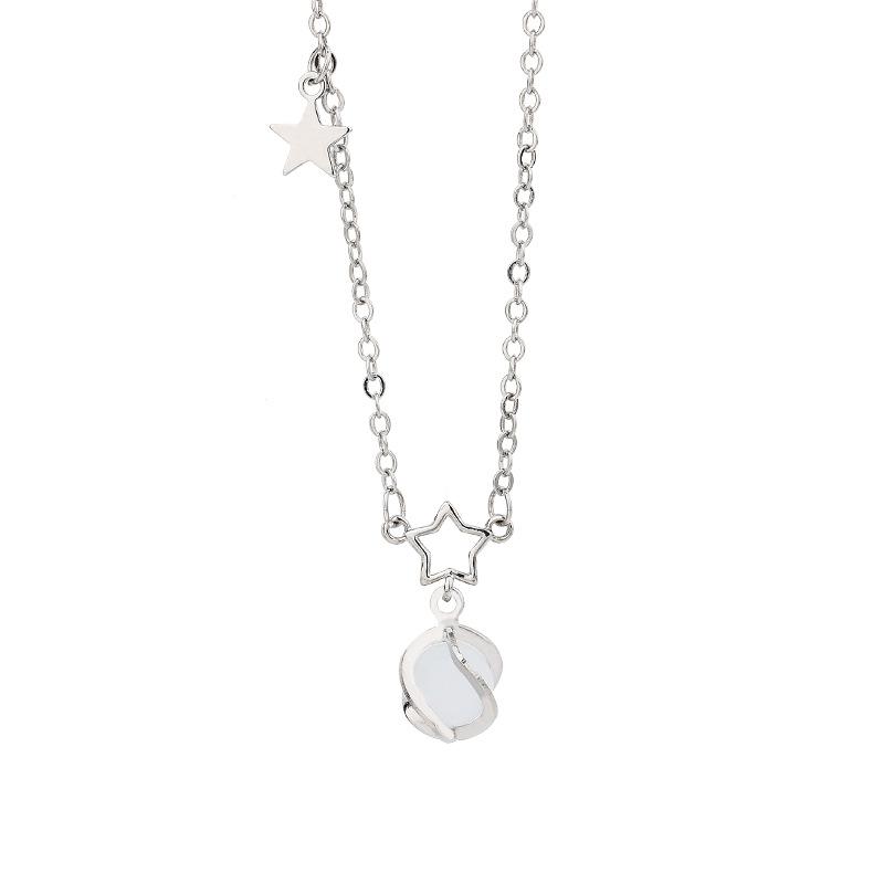 

Trendy Design Opal Star Necklace Female Slim Planet Collarbone Chain Pendant Copper (White Gold)