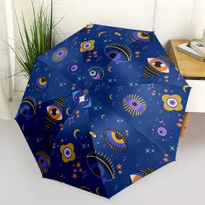 Eyes On the Moon  Cosmic Eye Pattern Fabric Umbrella, Portable 3 Fold Compact Umbrella for Men & Women,S206